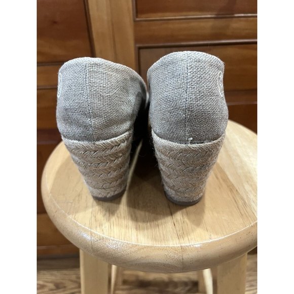 Tory Burch Metallic Silver Shimmer Canvas Espadrille Wedge Sz 9 - Picture 4 of 9